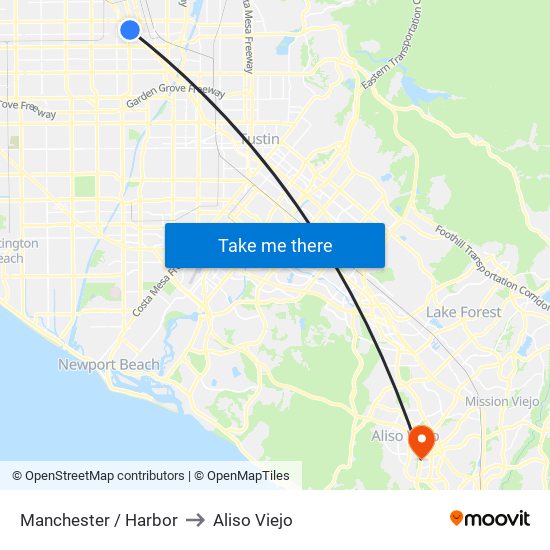 Manchester / Harbor to Aliso Viejo map