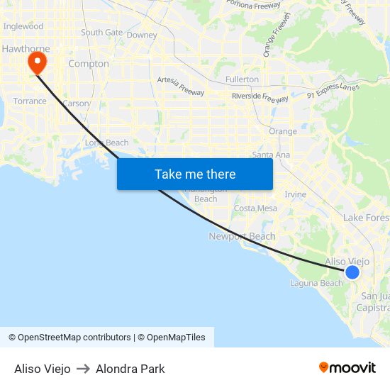 Aliso Viejo to Alondra Park map