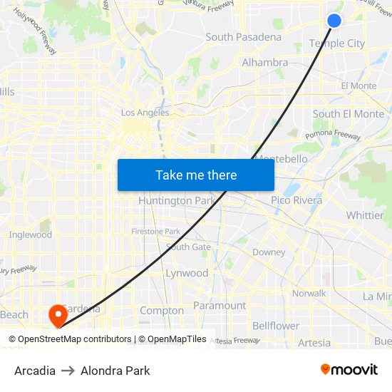 Arcadia to Alondra Park map