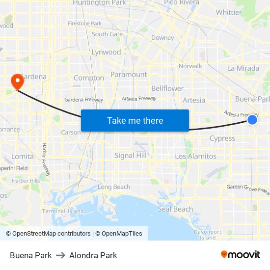 Buena Park to Alondra Park map
