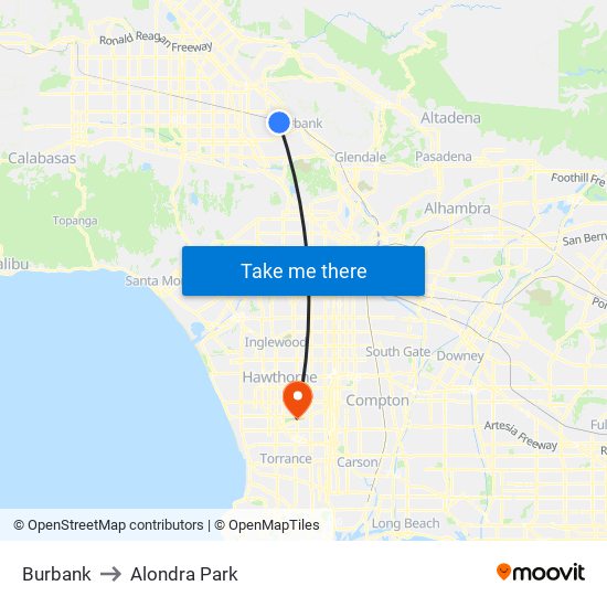 Burbank to Alondra Park map