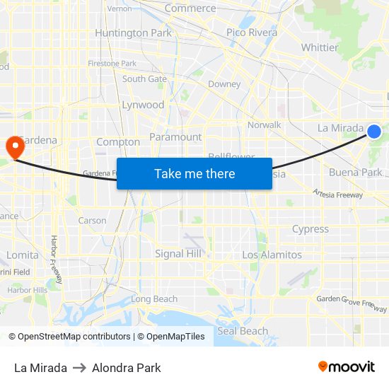 La Mirada to Alondra Park map