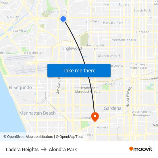 Ladera Heights to Alondra Park map