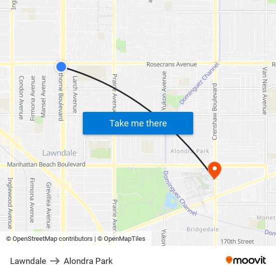 Lawndale to Alondra Park map