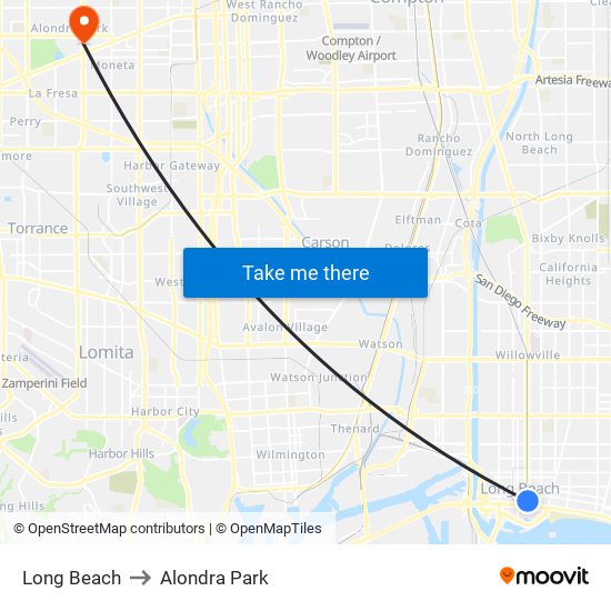 Long Beach to Alondra Park map