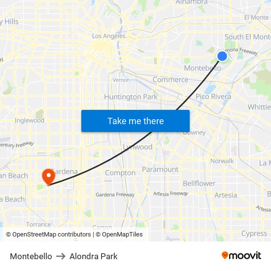 Montebello to Alondra Park map