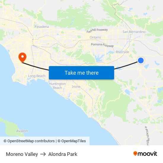 Moreno Valley to Alondra Park map