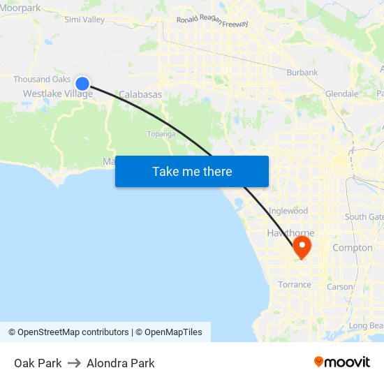 Oak Park to Alondra Park map