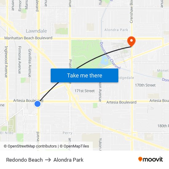 Redondo Beach to Alondra Park map