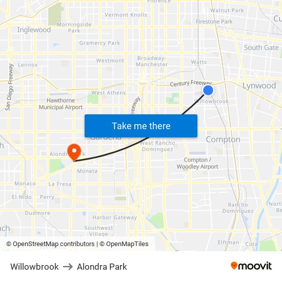 Willowbrook to Alondra Park map