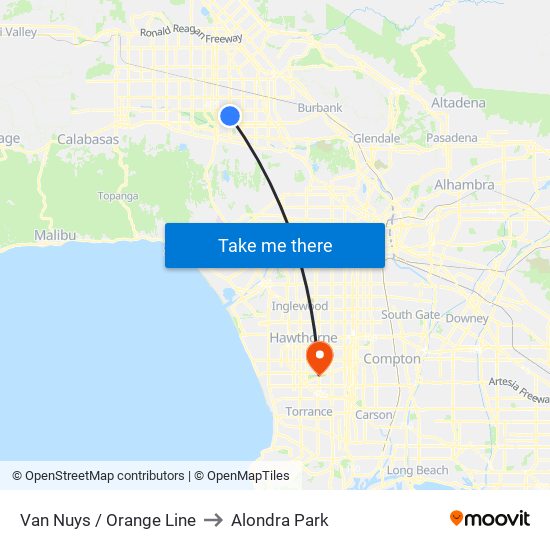 Van Nuys / Orange Line to Alondra Park map