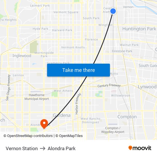 Vernon Station to Alondra Park map
