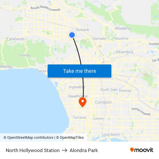 North Hollywood Station to Alondra Park map