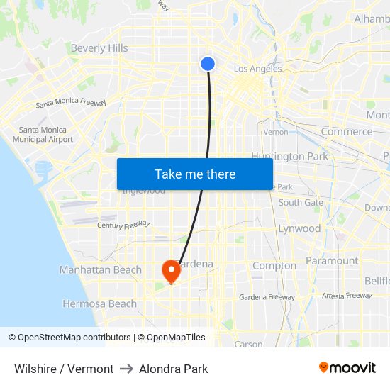 Wilshire / Vermont to Alondra Park map