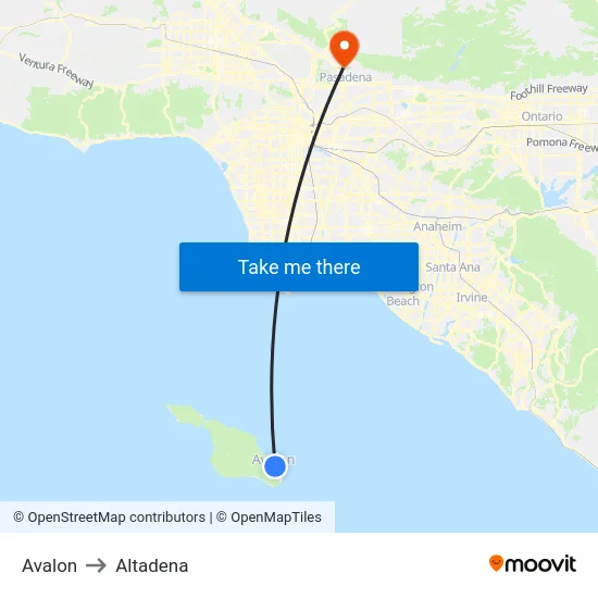 Avalon to Altadena map
