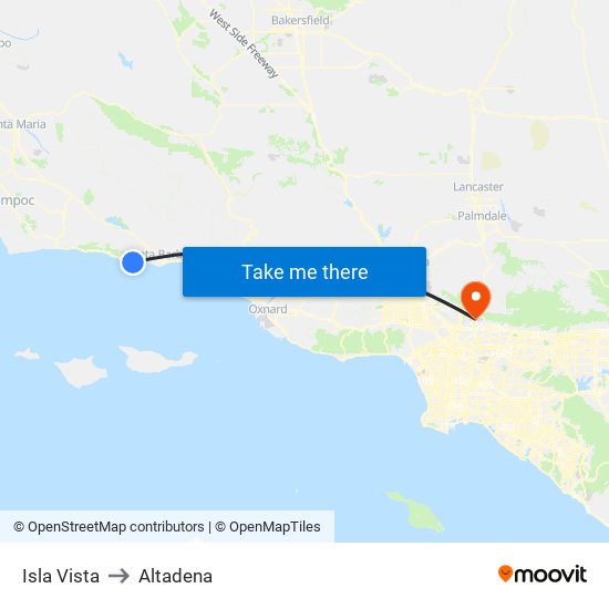 Isla Vista to Altadena map