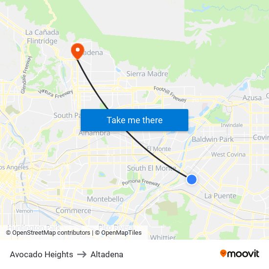 Avocado Heights to Altadena map