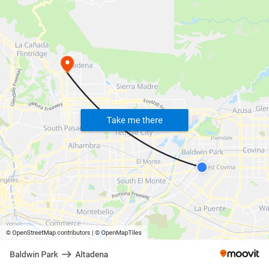 Baldwin Park to Altadena map