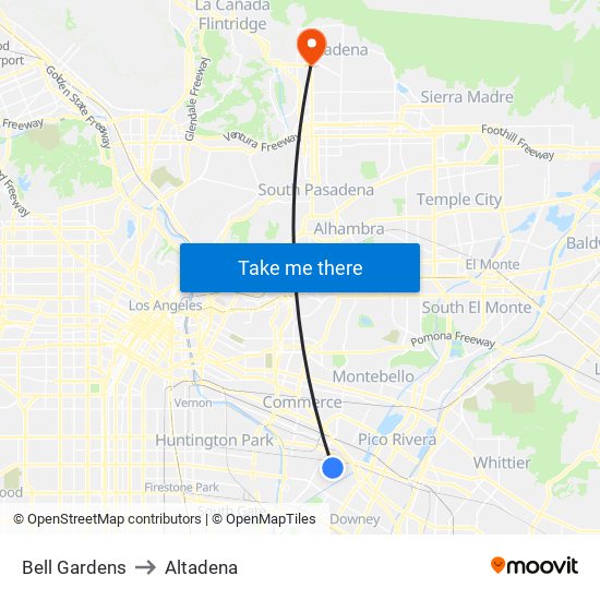 Bell Gardens to Altadena map