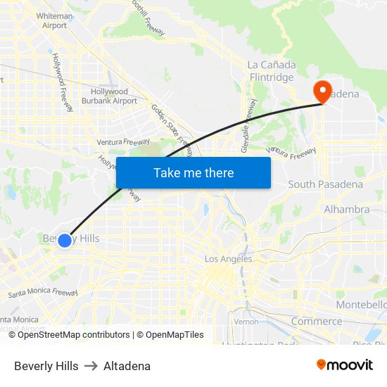 Beverly Hills to Altadena map