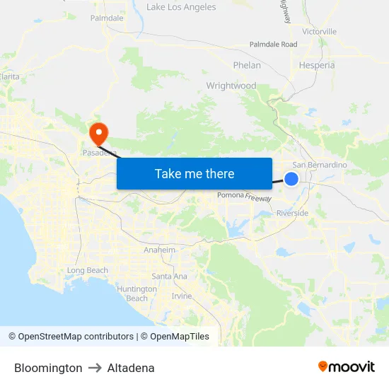 Bloomington to Altadena map