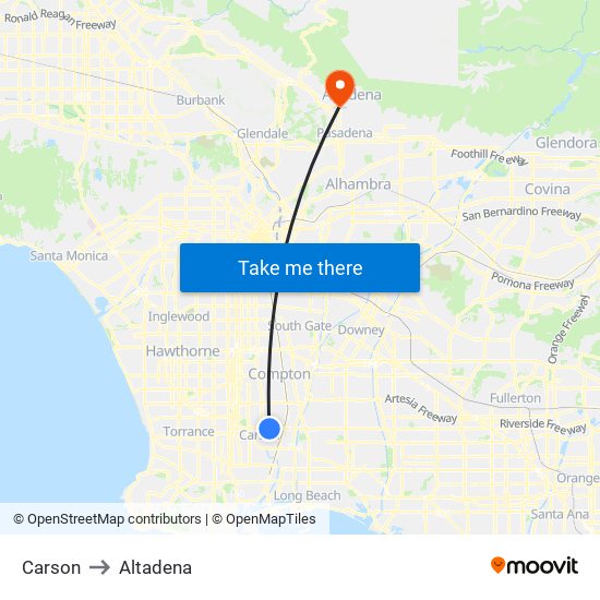 Carson to Altadena map