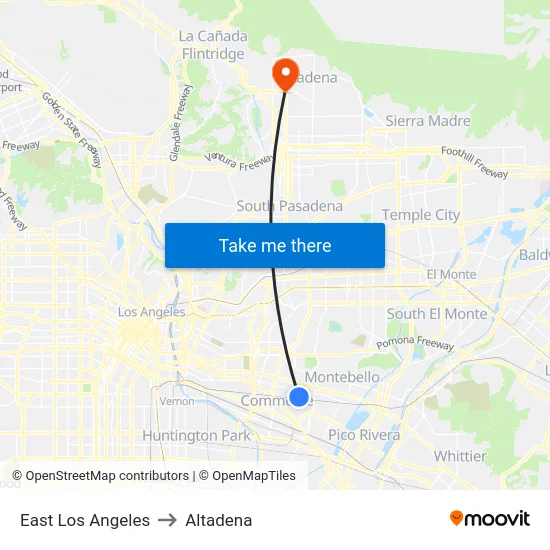 East Los Angeles to Altadena map