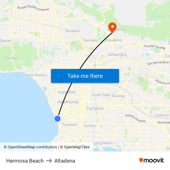 Hermosa Beach to Altadena map