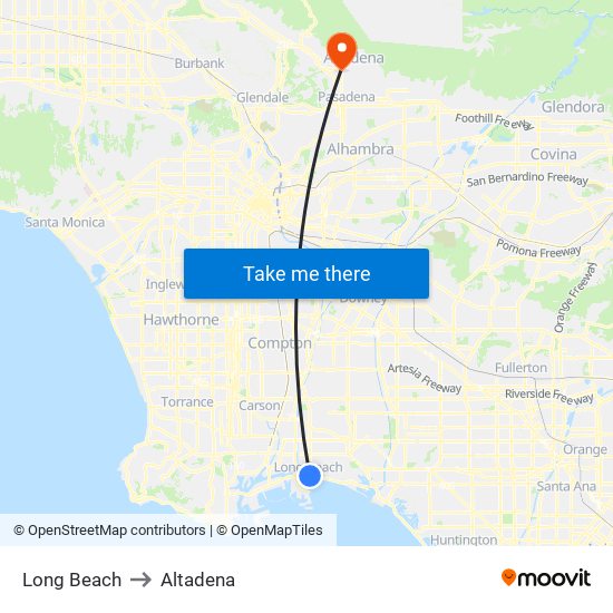 Long Beach to Altadena map