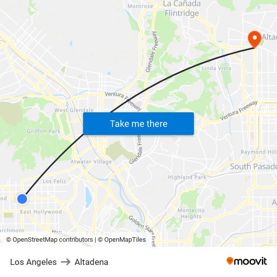 Los Angeles to Altadena map