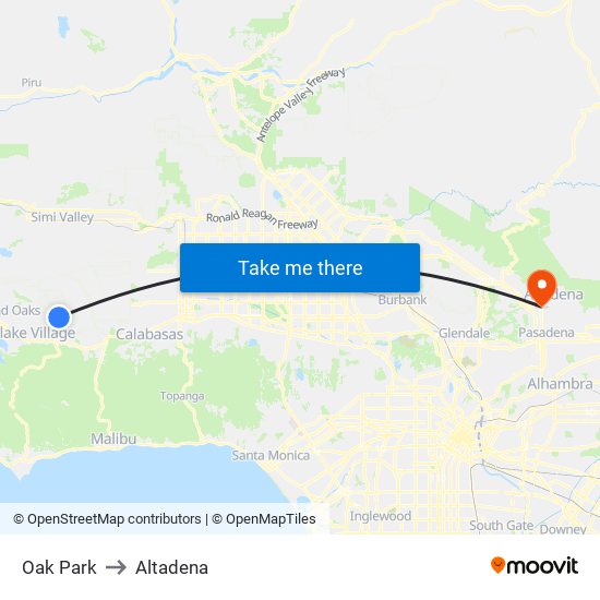 Oak Park to Altadena map