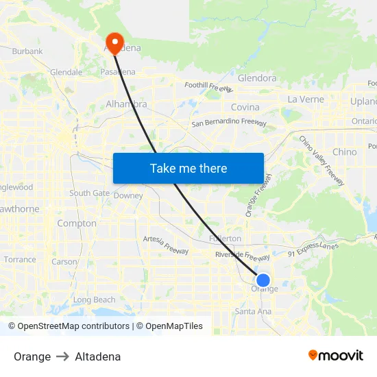 Orange to Altadena map