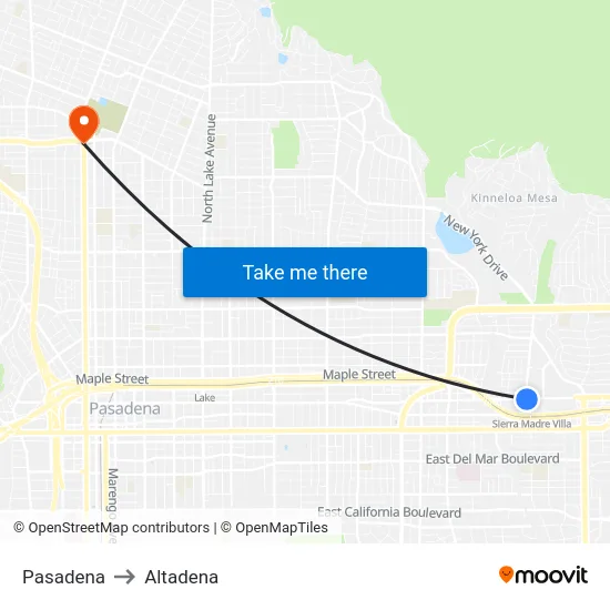 Pasadena to Altadena map