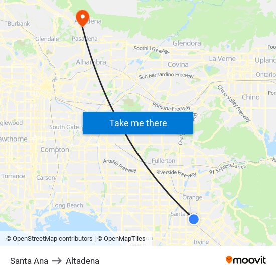 Santa Ana to Altadena map