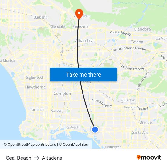 Seal Beach to Altadena map