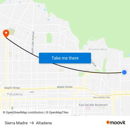 Sierra Madre to Altadena map