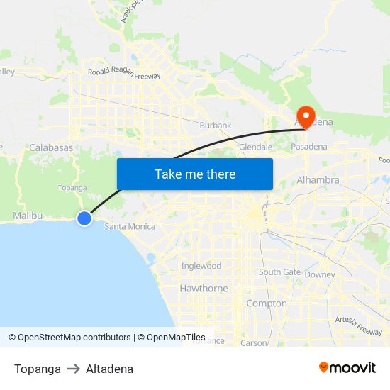 Topanga to Altadena map