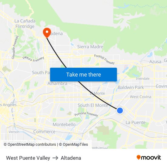 West Puente Valley to Altadena map