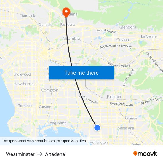 Westminster to Altadena map