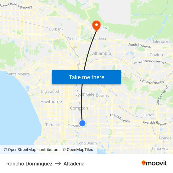 Rancho Dominguez to Altadena map