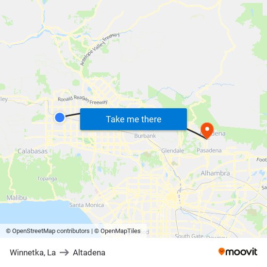Winnetka, La to Altadena map