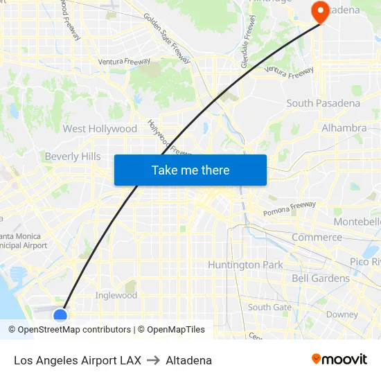 Los Angeles Airport LAX to Altadena map