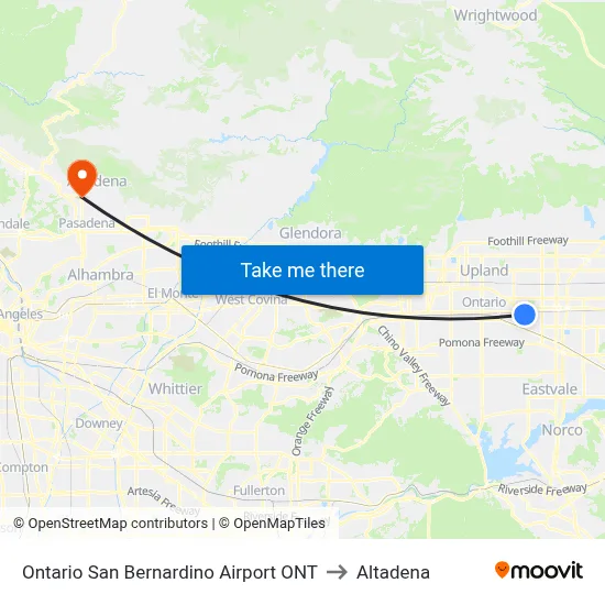 Ontario San Bernardino Airport ONT to Altadena map