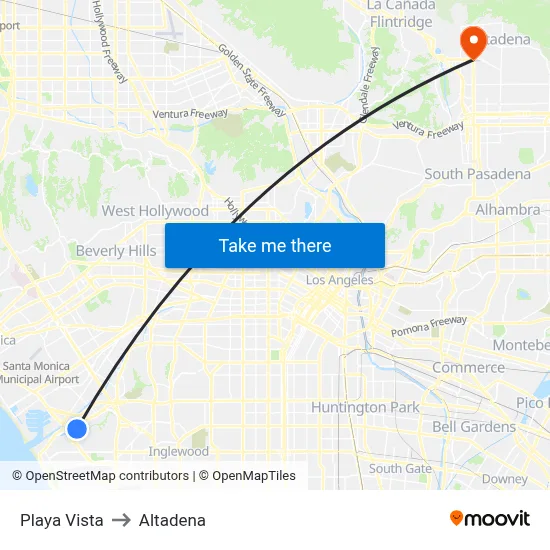 Playa Vista to Altadena map