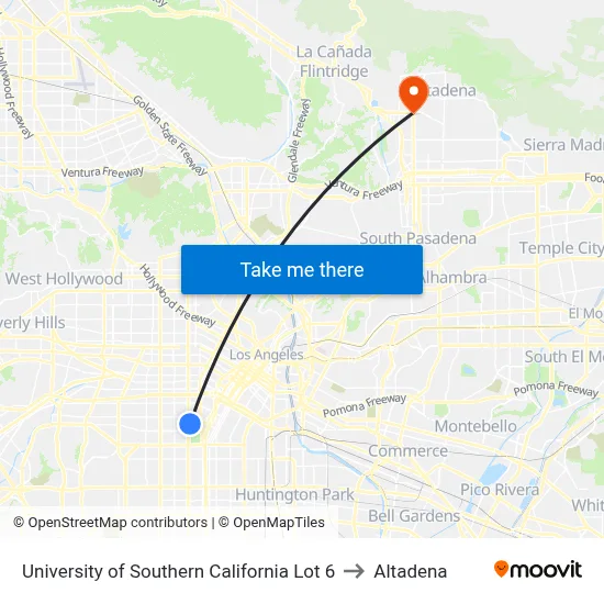 University of Southern California Lot 6 to Altadena map