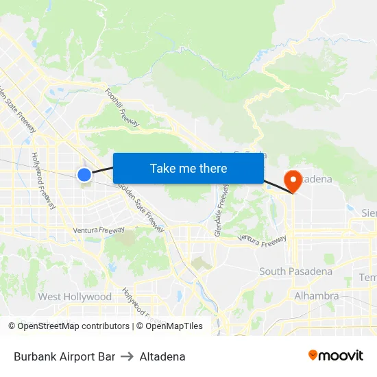 Burbank Airport Bar to Altadena map