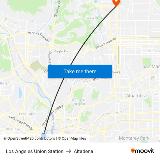 Los Angeles Union Station to Altadena map