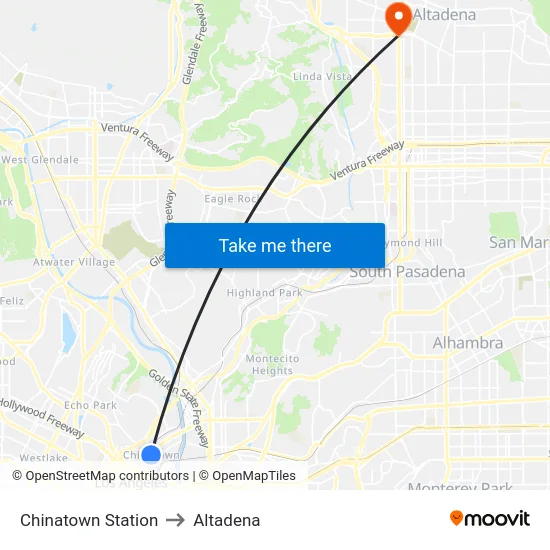 Chinatown Station to Altadena map