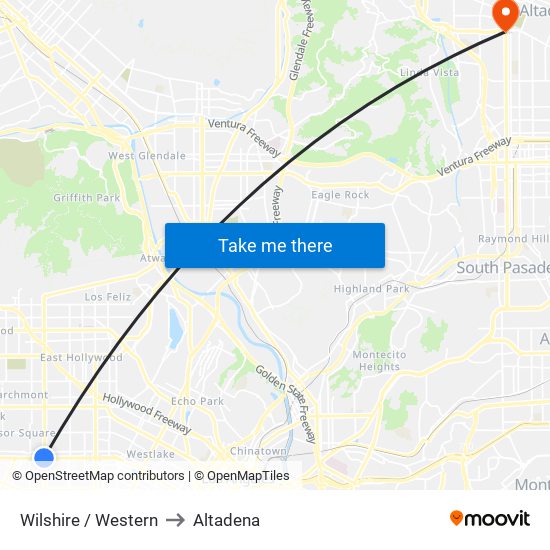 Wilshire / Western to Altadena map