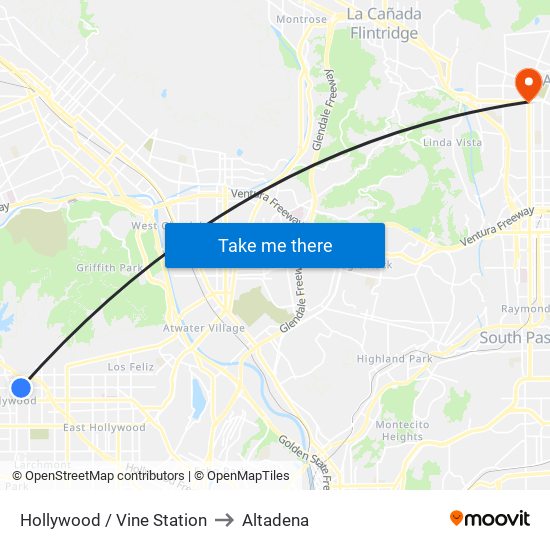 Hollywood / Vine Station to Altadena map